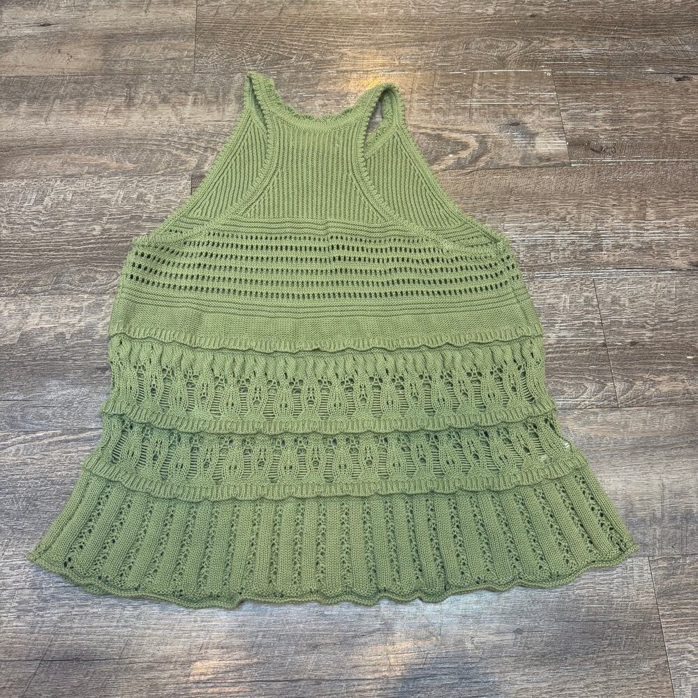 LOFT Textured Pointelle Sweater Tank Top Olive Green Crochet Knit size Medium - Picture 3 of 7